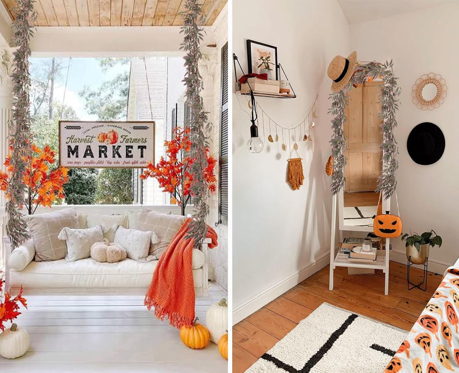 RECUTMS Artificial Hanging Willow Leaves Greenery 2Pcs 5.7Ft Fake Silk Leaves Ivy Garland Faux Vine Plants Decoration for Indoor Outdoor Home Garden Wedding Jungle Birthday Party Table Spring Decor-VerdiqueGarden