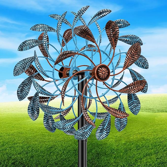 360° Wind Spinners Outdoor, Wind Sculptures Windmill with Metal Stake, Kinetic Large Metal Yard Art Decor Spinners Pinwheels for Garden Outside Patio Lawn, 63.2 * 13.2"-VerdiqueGarden