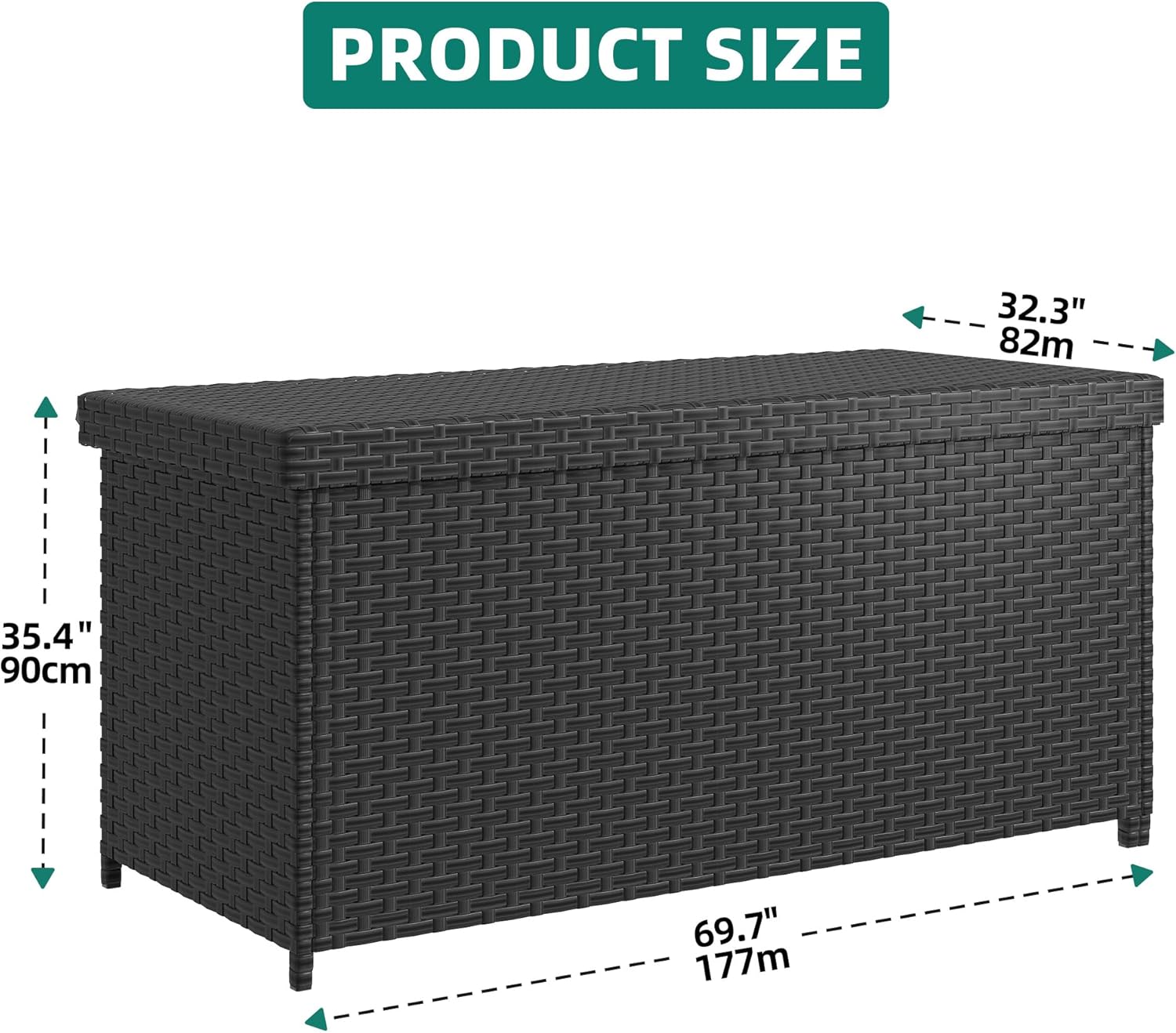 YITAHOME 260 Gallon Deck Box, XXL Wicker Outdoor Storage Box, Oversized Rattan Storage Cabinet for Patio Furniture, Cushions, Pool Storage and Garden Tools (Black)-VerdiqueGarden