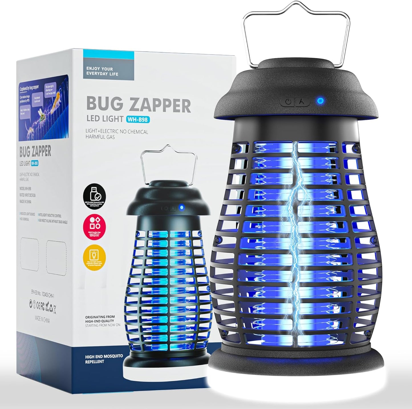 Bug Zapper Outdoor & Indoor, Mosquito Repellent Outdoor Patio, Portable & Rechargeable Fly Trap, IP67 Waterproof, Mosquito Repellent for Patio,Lawn & Garden, Camping, Kitchen, Home-VerdiqueGarden