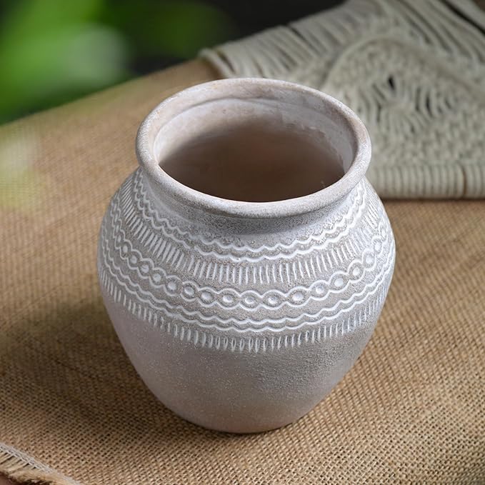 Quoowiit Ceramic Rustic Farmhouse Vase, Distressed Flower Vase for Home Decor, Boho Decorative Vases for Centerpiece Table Decorations, Vases for Living Room Kitchen Entryway Mantle Shelf Decor-VerdiqueGarden