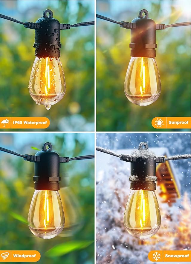 190FT Outdoor String Lights for Patio with 62 Shatterproof S14 Vintage Edison Bulbs, Waterproof Outside Hanging Lights for Backyard Deck Garden Party Xmas Decor, 2700K-VerdiqueGarden