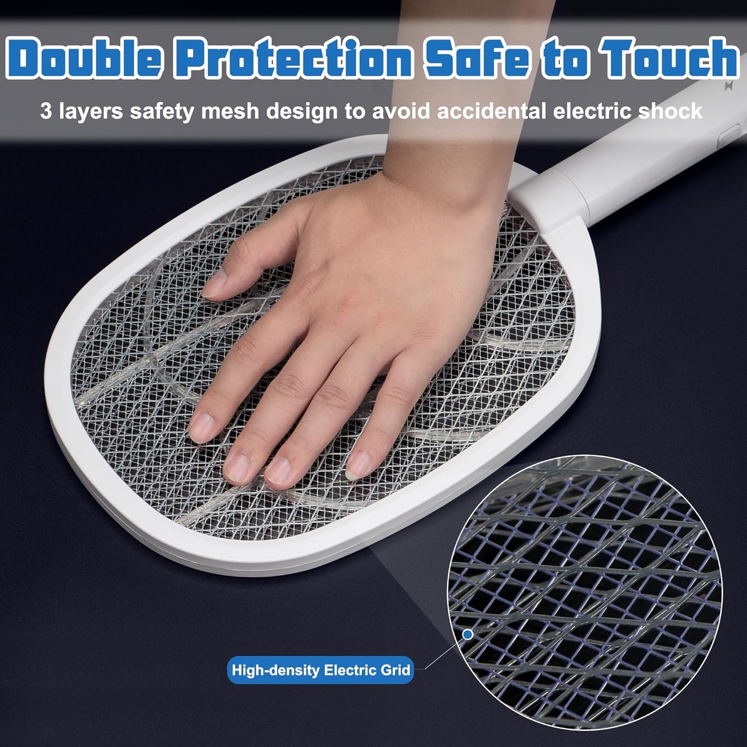 Electric Fly Swatter Rackets, 2-in-1 Handhold Bug Zapper with 3000V High Voltage, Plug-in Mosquito Killer Insect Light Trap with 3 Layer Safety Mesh Portable for Indoor Outdoor Use (2)-VerdiqueGarden
