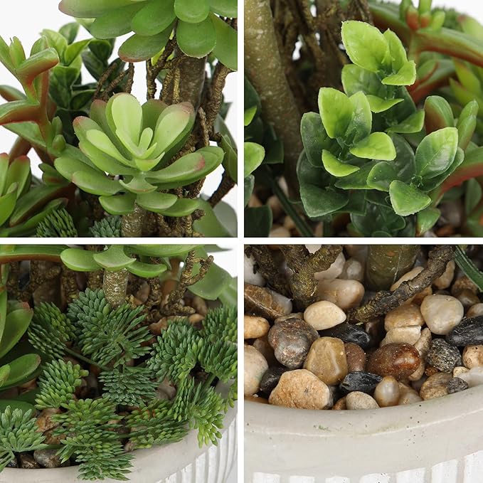 DILATATA Small Faux Plant Assorted Fake Succulents Plants Faux Succulents Arrangement Cement Potted Desk Plants Small Fake Plants for Home Table Office Bathroom Shelf Living Room Decor-VerdiqueGarden