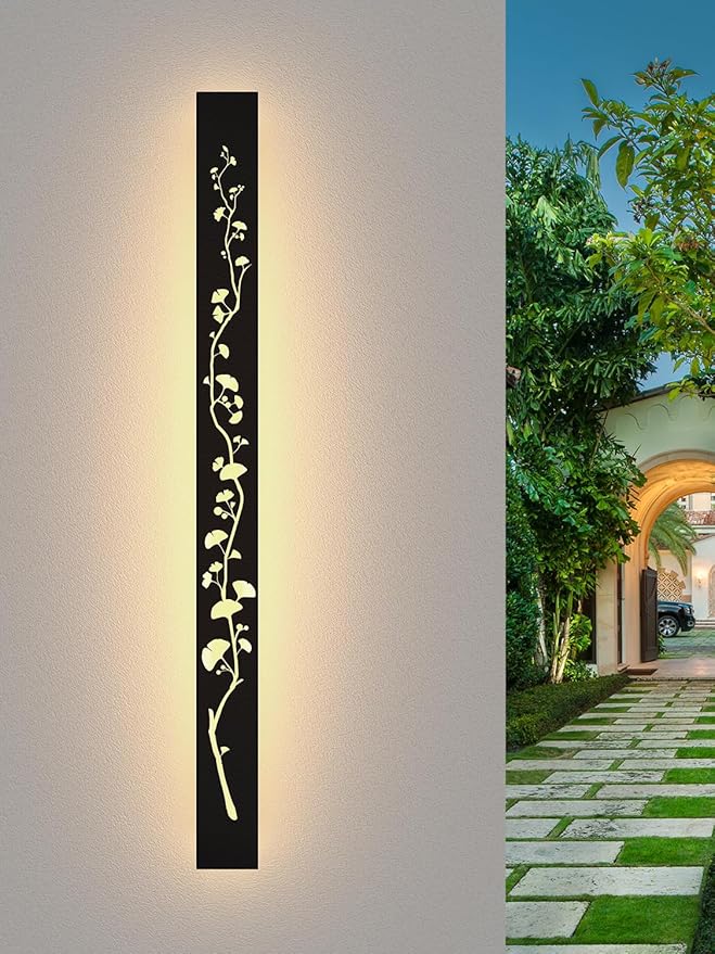 Modern Outdoor Wall Lights 39.4inch LED Long Wall Sconce 3000K Ginkgo Hollow Design Wall Mount Porch Lights 32W Exterior Lighting Fixtures for Patio Balcony Terrace Garden-VerdiqueGarden