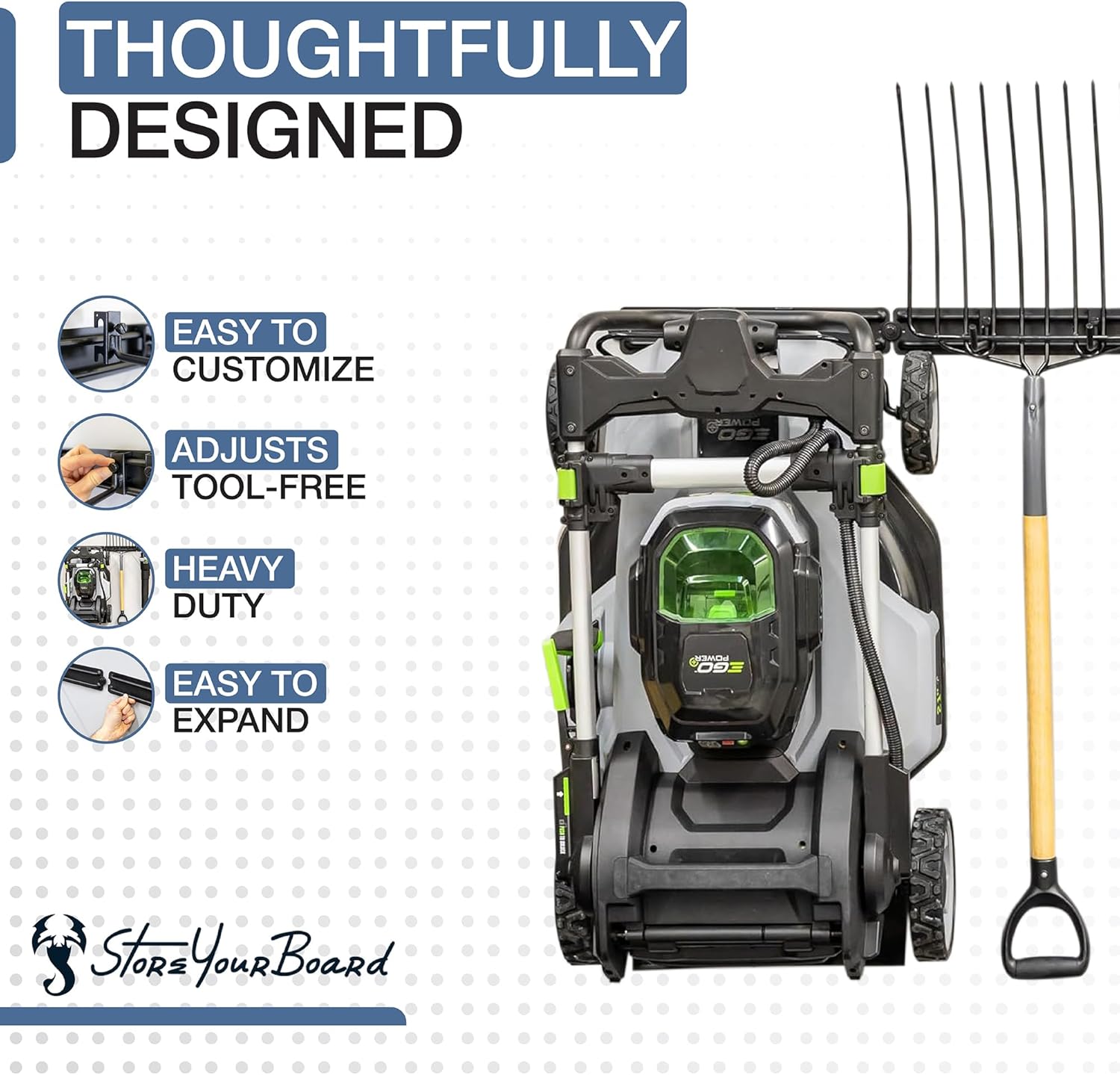 StoreYourBoard Garage Tool Organizer Wall Mount – Heavy Duty Garage Wall Organizer for Garage Organization and Storage, Broom Holder Wall Mount for Gardening Tools & Yard Tools – 64" Holds 600 lbs-VerdiqueGarden