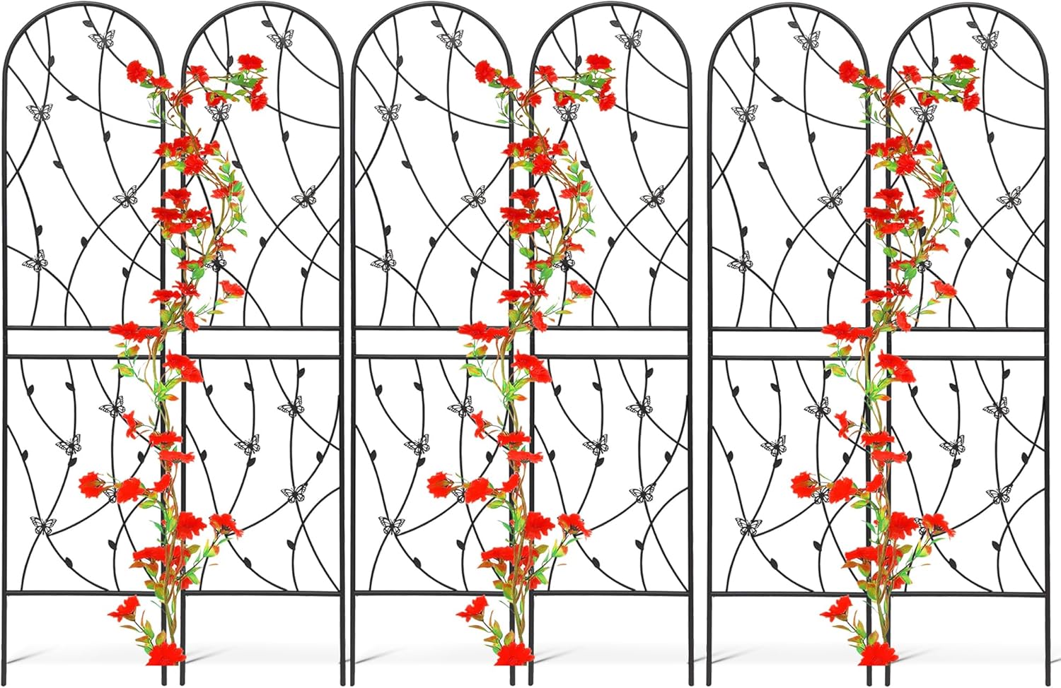 6 Pack Metal Garden Trellis 6FT Outdoor Garden Fence Rustproof Trellis for Climbing Plants Support Roses Flower Lawn Decoration, Black 71" Tall-VerdiqueGarden