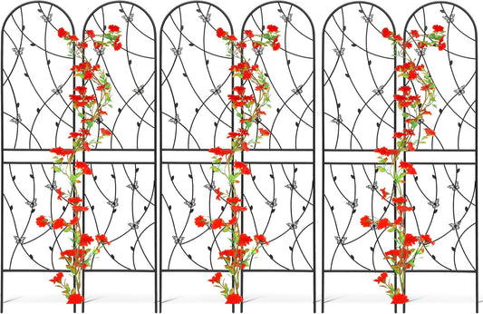 6 Pack Metal Garden Trellis 6FT Outdoor Garden Fence Rustproof Trellis for Climbing Plants Support Roses Flower Lawn Decoration, Black 71" Tall-VerdiqueGarden