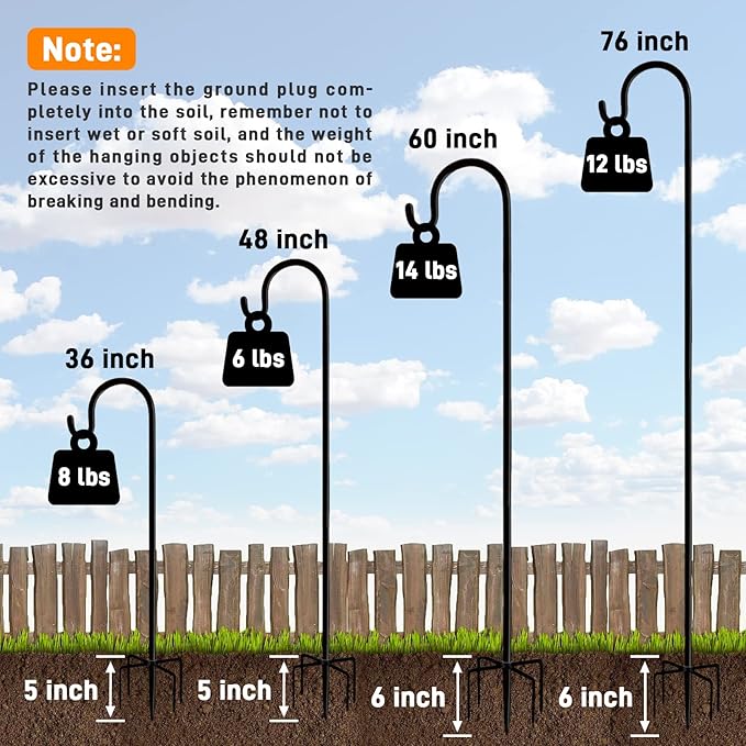 Shepherd Hooks Outdoor 36 Inches for Lanterns Heavy Duty Shepherd Stand Plant Hanger Yard Hooks for Solar Lights,Bird Feeder,Wedding,Mason Jar,Planter Pot-VerdiqueGarden