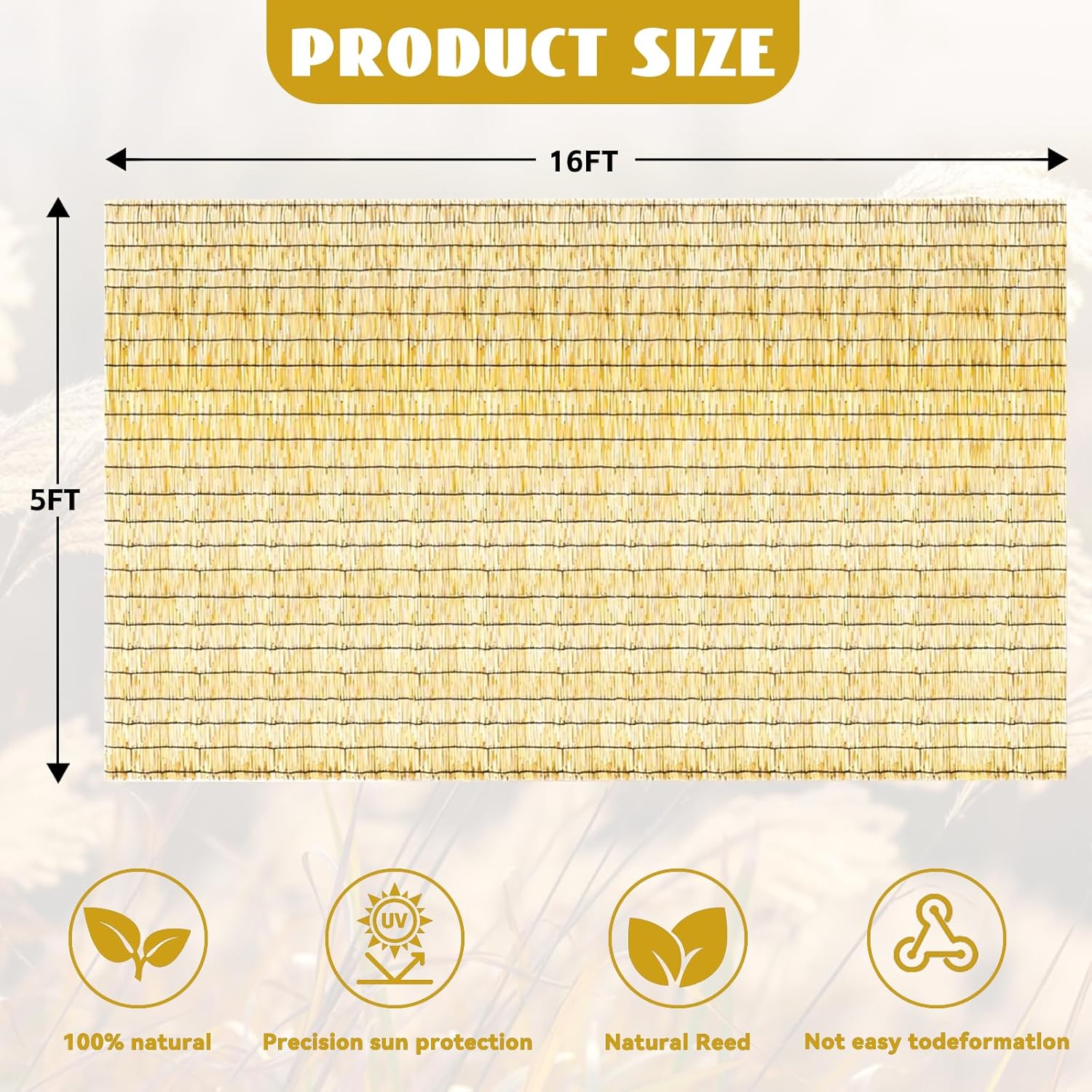 Bamboo Reed Fencing, Natural Decorative Bamboo Privacy Fence 5ft High, Reed Curtains for Patio Garden Balcony Outdoor Privacy Screen, 5 x 16 FT-VerdiqueGarden