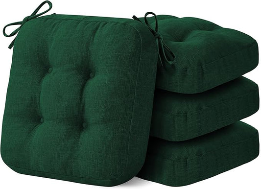 Chair Cushions for Dining Chairs, Dining Chair Cushions, Tufted Indoor Chair Pads with Ties & Non Slip Backing, Seat Cushions for Kitchen Chairs 16.5” x 16.5” x 3.5”, Set of 4, Green-VerdiqueGarden