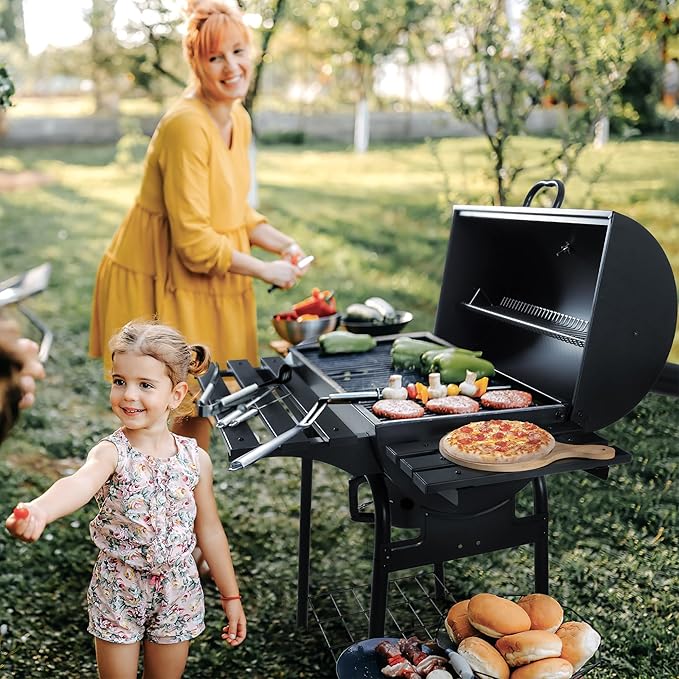 Devoko Charcoal Grill, Outdoor BBQ Grill with Offset Smoker and Side Table for Garden and Parties-VerdiqueGarden