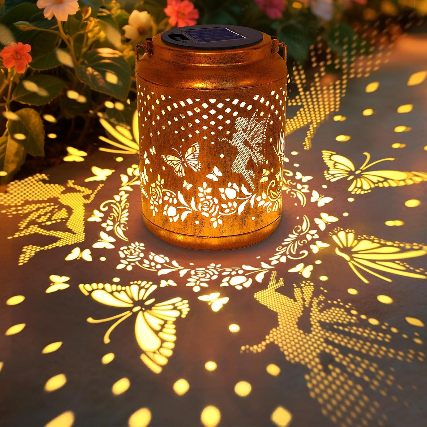 Solar Lanterns Outdoor Hanging Lantern Lights, Fairy Butterfly Metal Decor Lantern Waterproof Solar Lights LED Decorative Outside for Garden Yard Patio Lawn Birthday Gifts for Mom Grandma Women-VerdiqueGarden