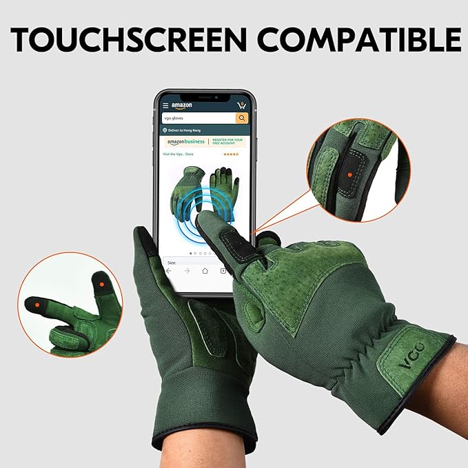 Vgo... 1-Pair Ladies' Synthetic Leather Gardening Gloves, Puncture-proof, Thornproof, Durability & Anti-shock Work Gloves, Touchscreen (Size L, Green, SL7471)-VerdiqueGarden