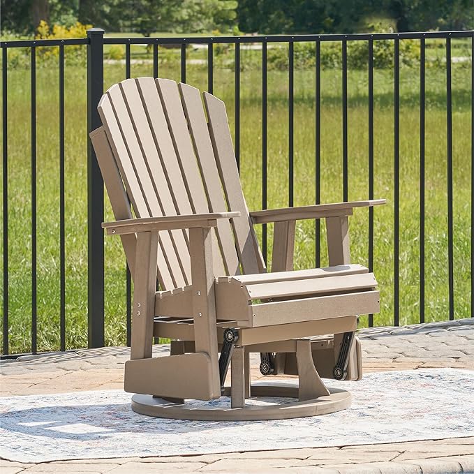 Signature Design by Ashley Hyland Wave Casual Weather Resistant HDPE Outdoor Swivel Glider Chair, Light Brown-VerdiqueGarden