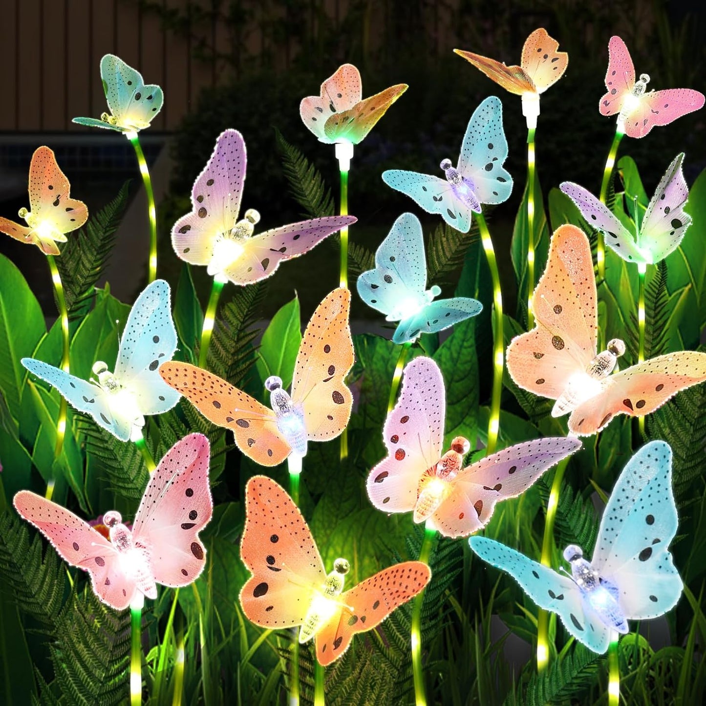 Solar Garden Lights 4 Pack Waterproof Decorative Solar Lights Outdoor with Glowing Stems,7-Color Changing ‎Fiber Optic Butterfly Light for Outside Yard Lawn Garden Decor, Gifts for Women-VerdiqueGarden