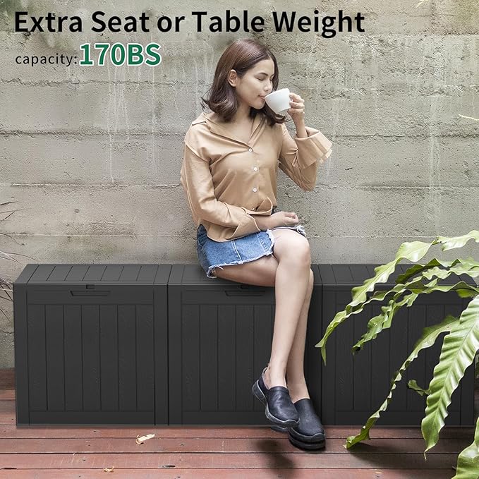 30 Gallon Resin Deck Box,Lockable Outdoor Storage Box for Patio Cushions Storage Furniture,Garden Tools,Pool Supplies, Weatherproof and UV Resistant- Black-VerdiqueGarden