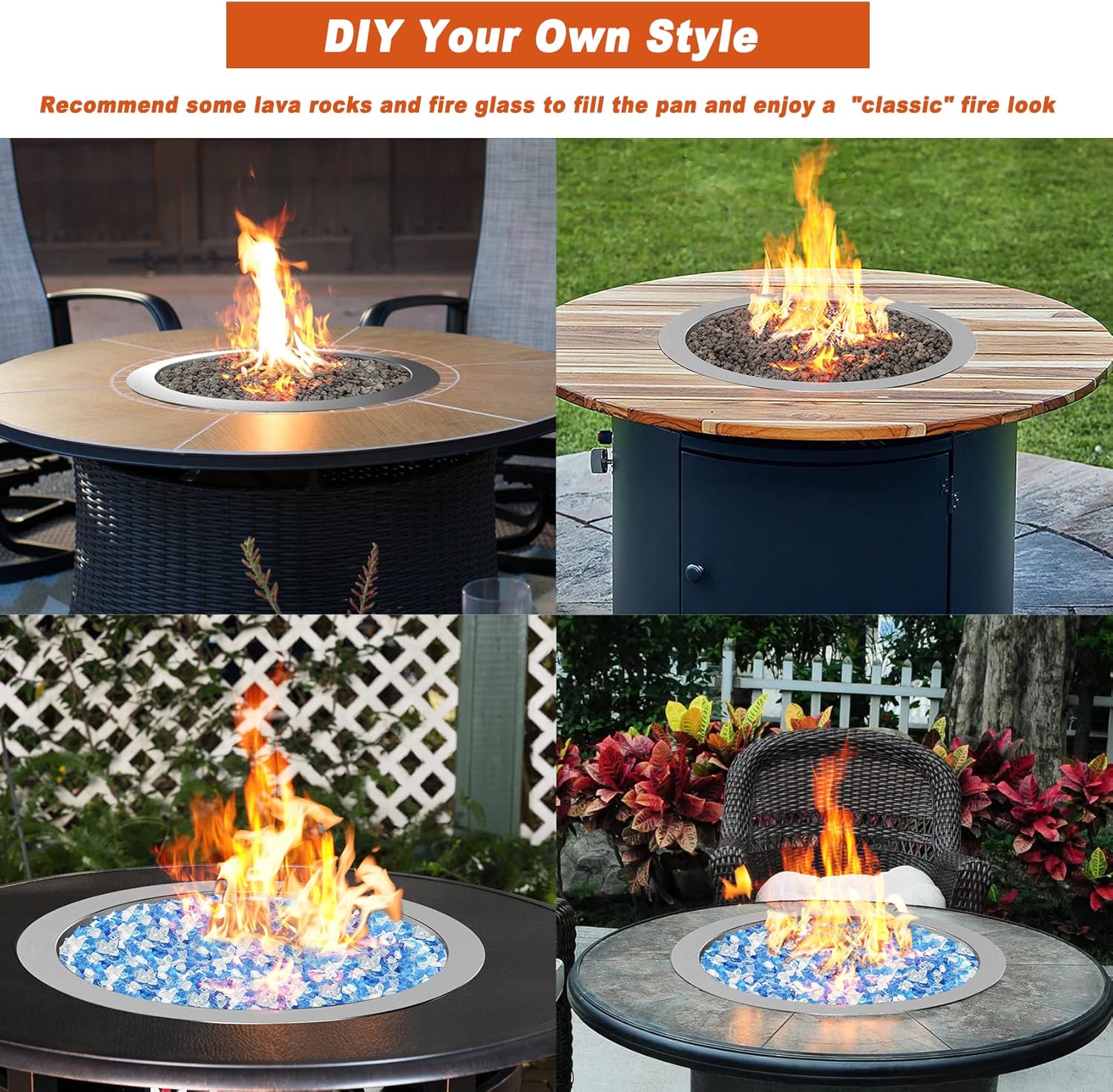 Skyflame 25 Inch Round Stainless Steel Drop-in Fire Pit Pan Fire Bowl with Burner Ring and Protective Cover, DIY Firepit System Assembly Set for Both Natural Gas and Liquid Propane-VerdiqueGarden