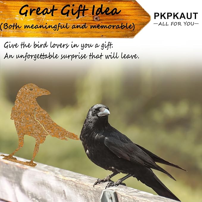 5Pcs Rusty Birds Metal Art Crow for Fence Decorations Outdoor, Metal Birds Craft Statue Ornaments Fence Topper Decor, Metal Bird Silhouette with Rusty Yard Art-VerdiqueGarden