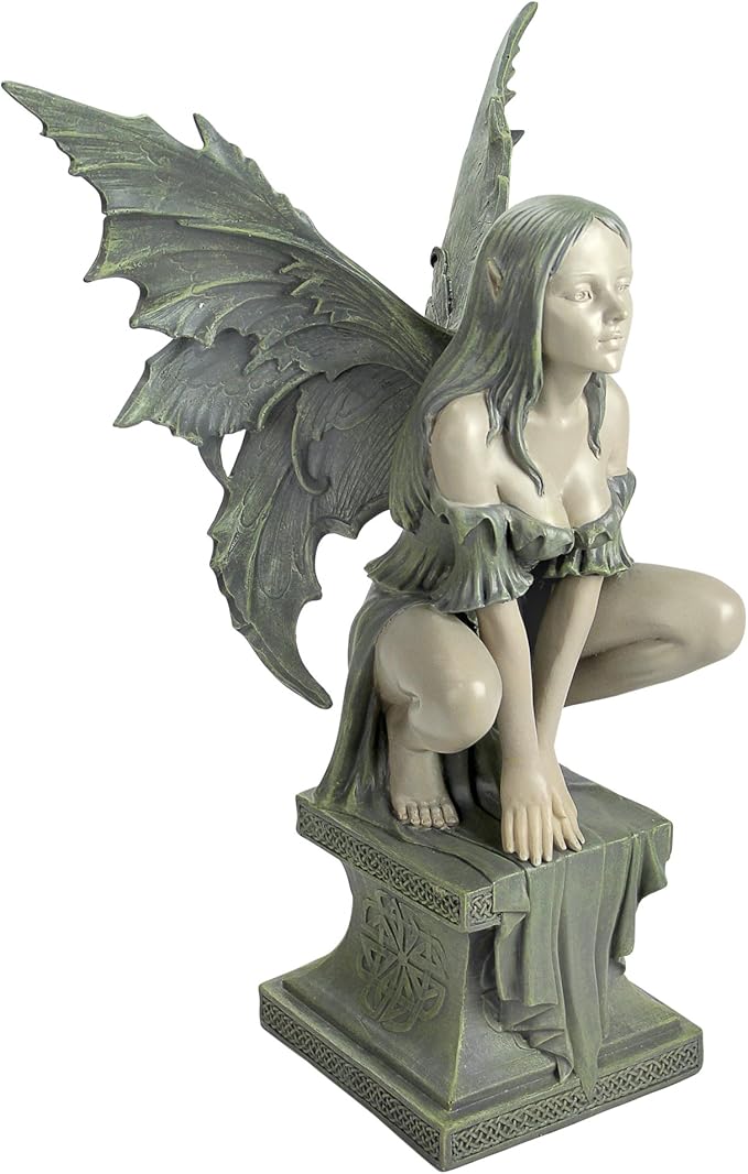 Design Toscano Celtic Fairy's Perilous Perch Outdoor Garden Statue, Large, 19 Inch, Polyresin, Two Tone Stone-VerdiqueGarden