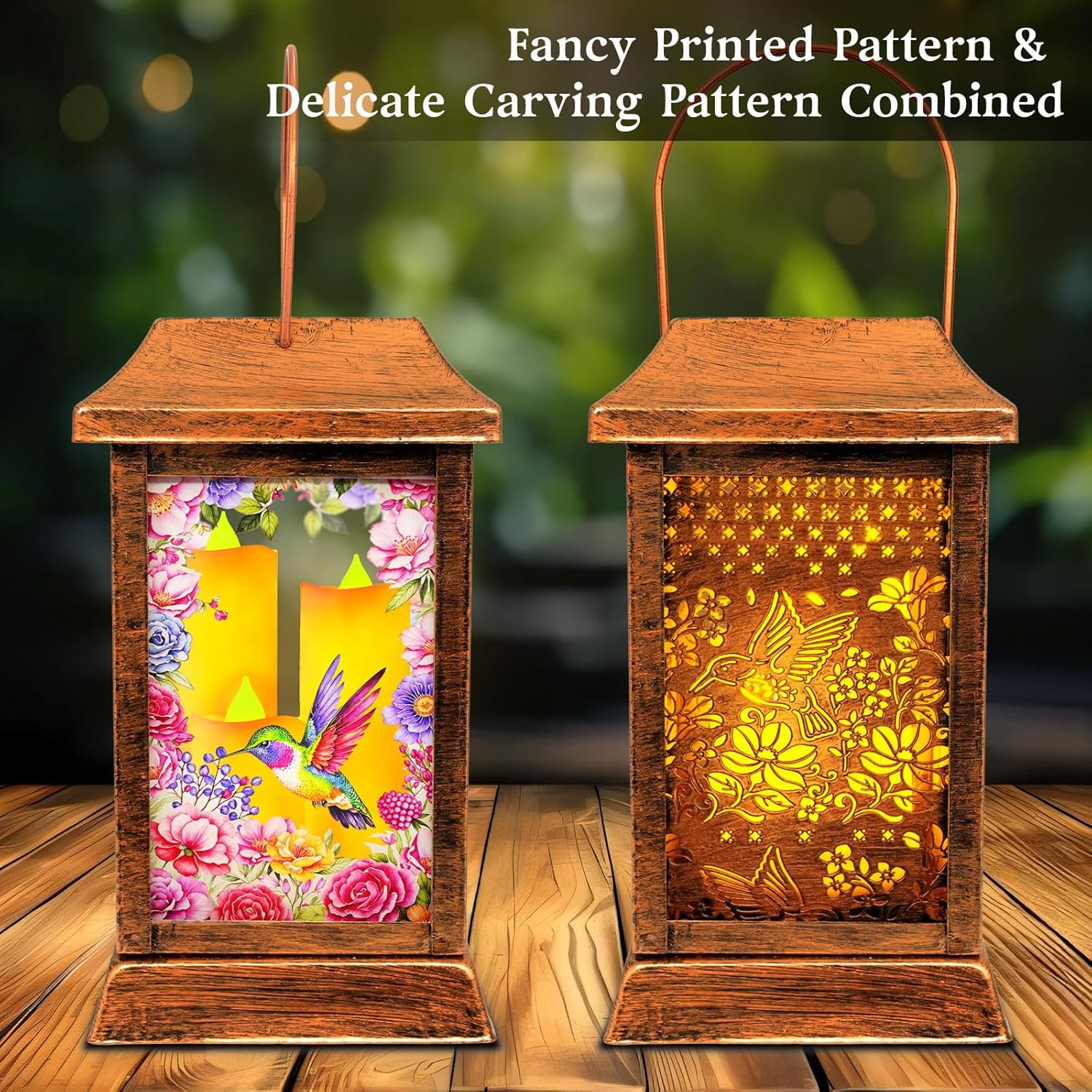 Hummingbird Solar Lanterns Outdoor Waterproof, Metal & Glass Hanging Lights Garden Decor, Birthday Gifts for Women Mom Grandma Mothers Day, Decorative Lights for Outside Yard Patio Backyard Porch-VerdiqueGarden