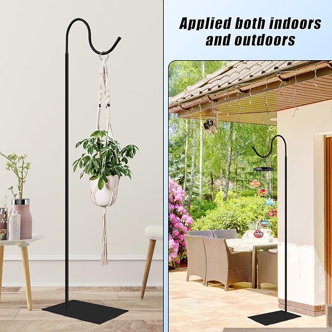 Hummingbird Feeder Stand, Adjustable 20-63 Inch Shepherds Hook for Outdoor Indoor, Bird Feeder Pole with Base & Water Weight Bag for Wind Chimes, Hanging Plants(Hummingbird Feeders Not Include)-VerdiqueGarden