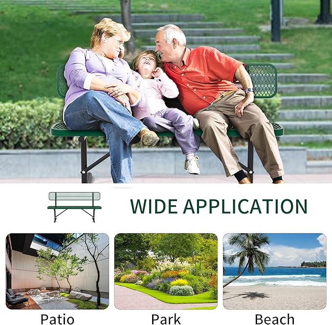 4/6/8 Feet Park Bench for Outside Heavy Duty Metal, Garden Benches Outdoor Bench with Backrest & Portable Frame, for Shopping Malls Stores Parks Patios Decks, Green-VerdiqueGarden