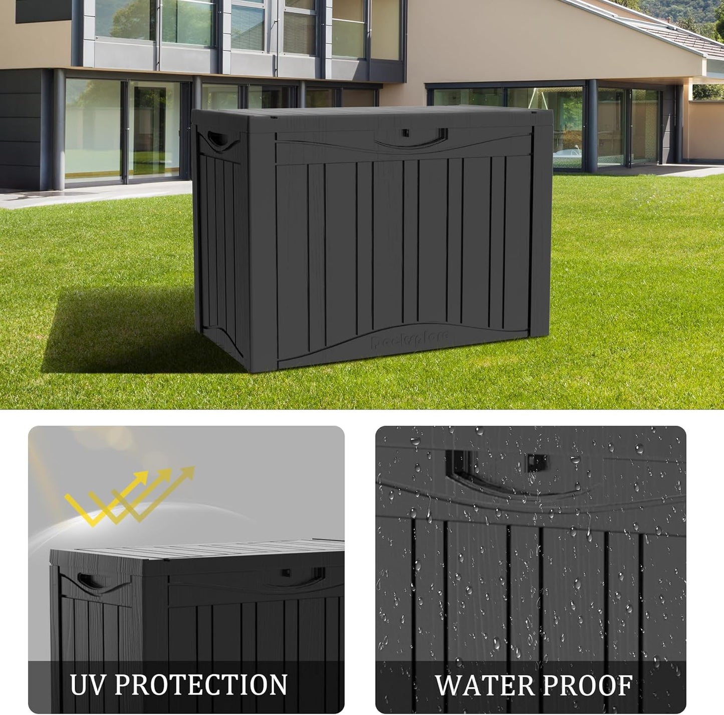 45 Gallon Double-Wall Resin Deck Box - Lockable Waterproof Outdoor Storage Box, 515lbs Capacity & Doubles as Seating for Patio Furniture - Garden Tools, Pool Accessories (Black)-VerdiqueGarden