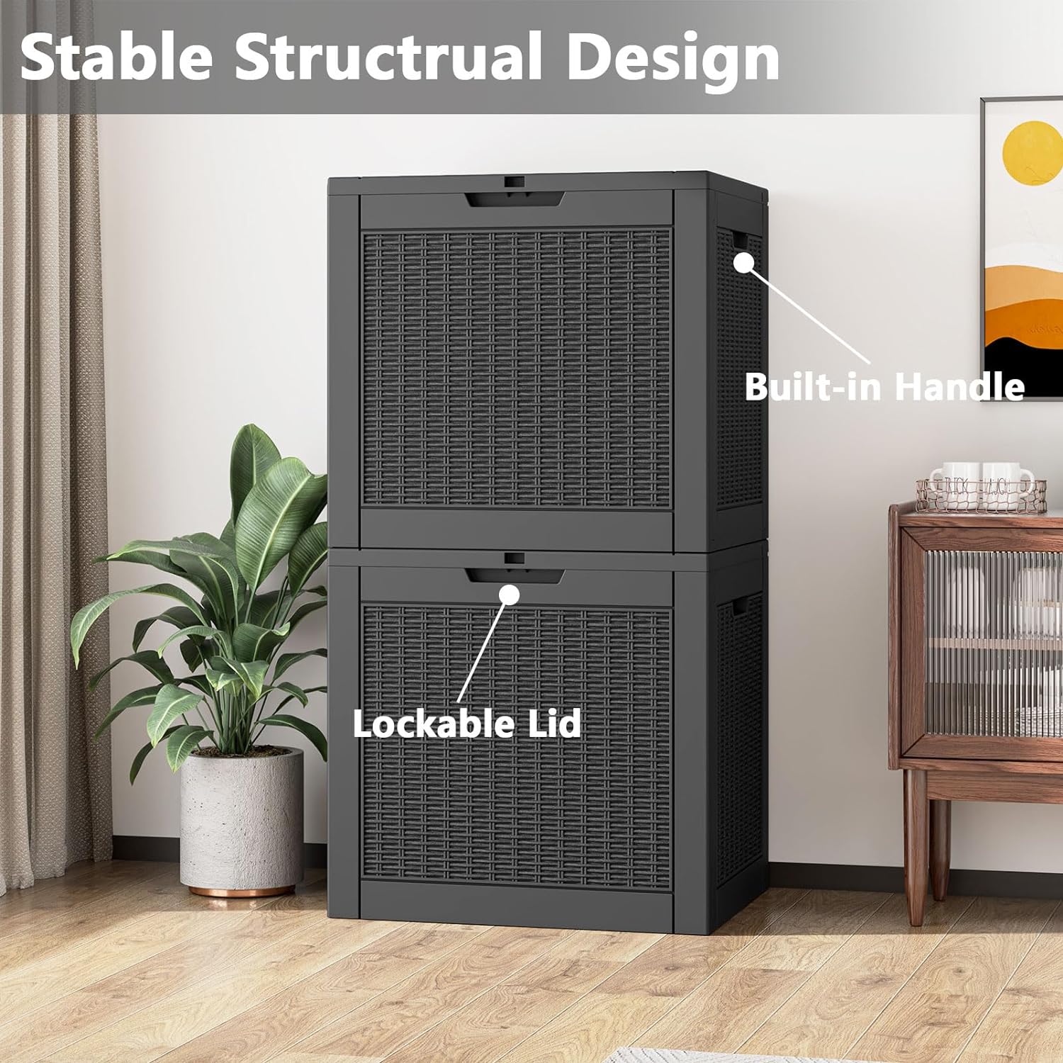 Deck Box, 31 Gallon Resin Outdoor Storage Box, Waterproof and UV Resistant Lightweight Storage Deck Box for Garden Tools, Supplies-VerdiqueGarden