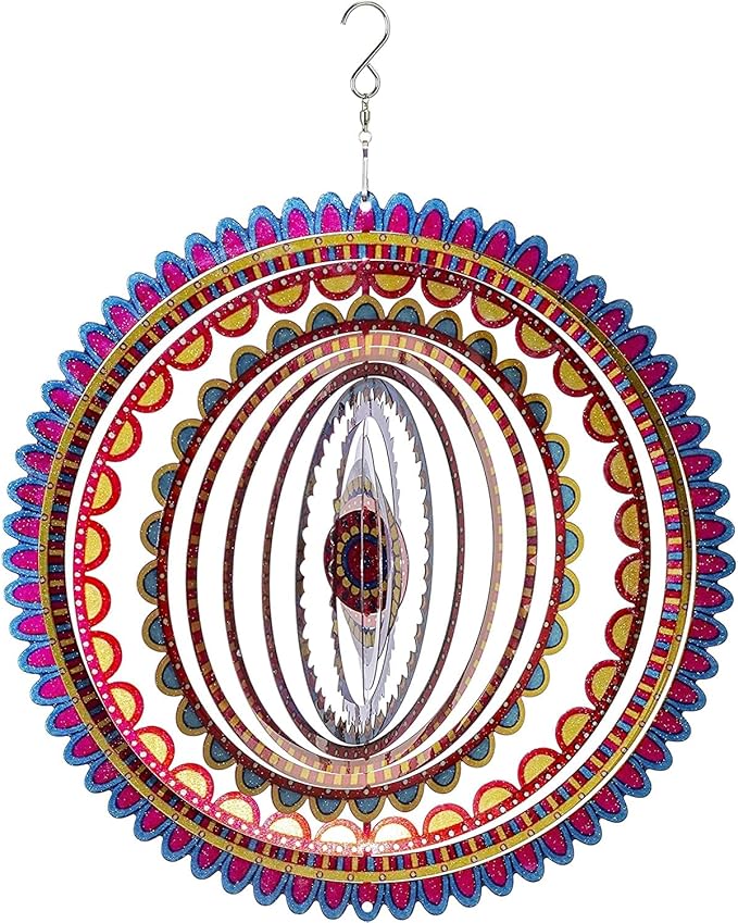 VP Home Sunrise Mandala Kinetic Wind Spinner for Yard and Garden Wind Spinner Outdoor Metal Large Hanging Mandala Decor 3D Garden Art Wind Sculpture Spinners-VerdiqueGarden