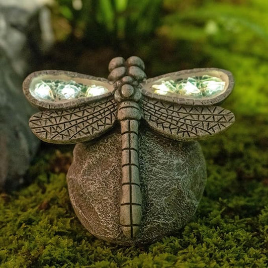 Garden Statue Dragonfly,Solar Dragonfly Decor for Outdoor,Resin Dragonflies Figurine with Solar Light for Patio,Balcony,Yard,Lawn Ornament,Perfect Garden Gift-VerdiqueGarden