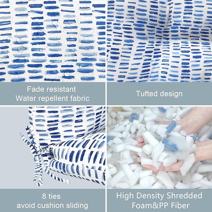 LVTXIII Outdoor High Back Chair Cushions, Seasonal Replacement Adirondack Chair Cushion with Ties, Patio Waterproof Seat Cushions for Home Garden Use (22” W x 20” D, Set of 2, Pebble Blue)-VerdiqueGarden