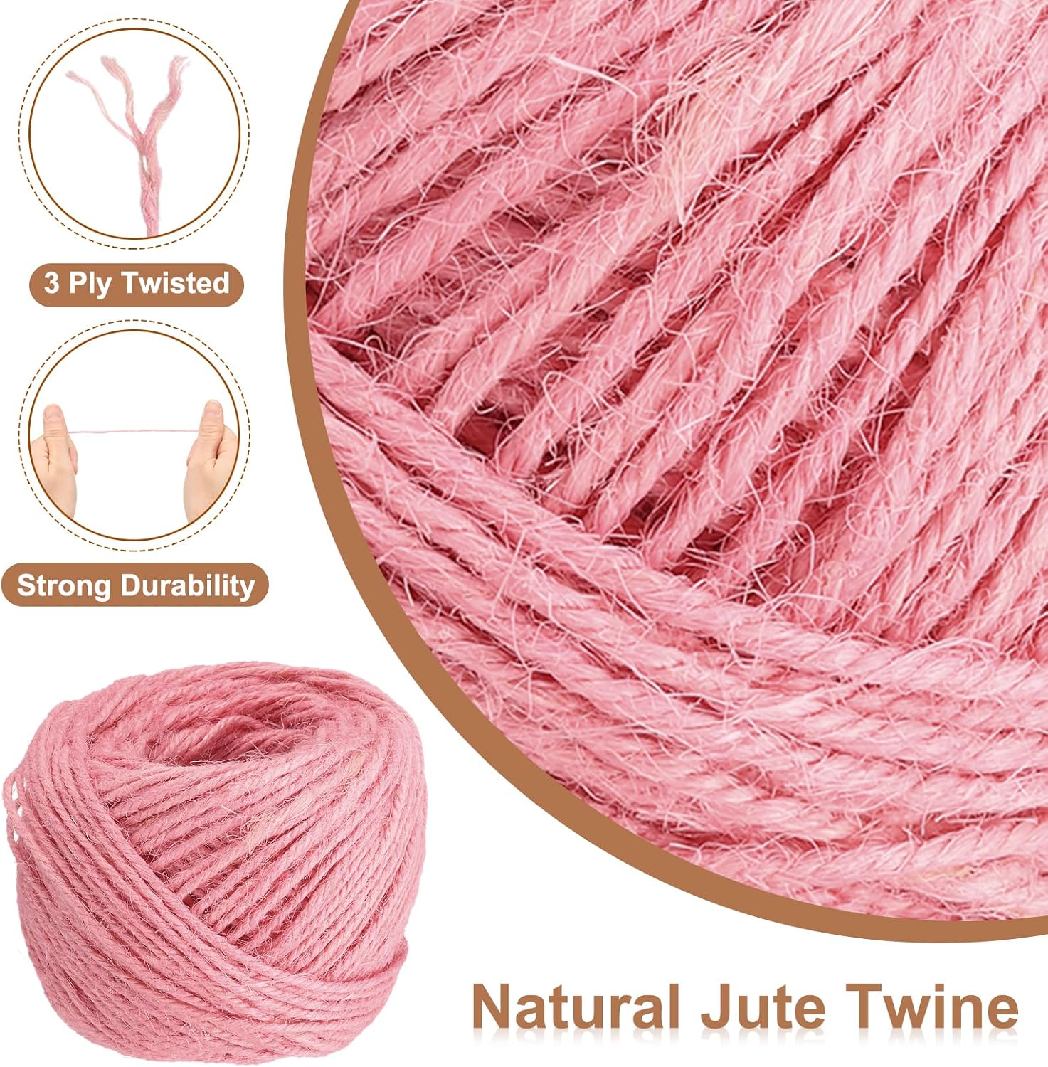 uxcell 164 Feet Natural Jute Twine String,2mm Thin Garden Twine Rope Colored Plant String Cord for DIY Art Crafts Gift Wrapping Decoration Packing Gardening Plant Hanger,Pink-VerdiqueGarden