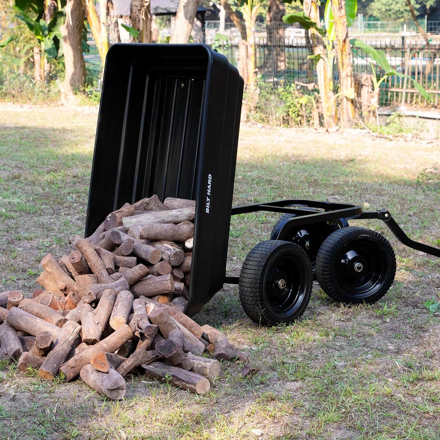 BILT HARD 1200 lbs Poly Garden Dump Cart with No Flat Tires, Quick Release, 2-in-1 Convertible Handle, 7 Cu Ft Dump Wagon Heavy Duty for Yard, Outdoor-VerdiqueGarden