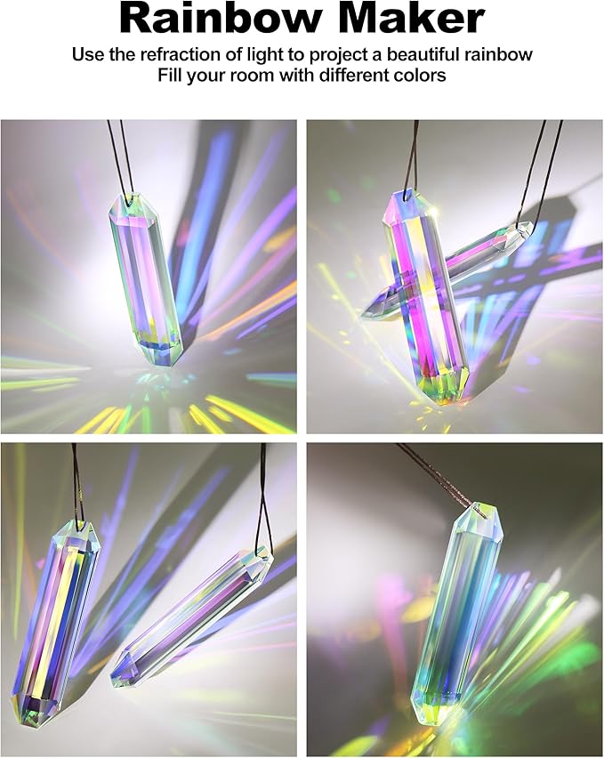 2 Pack Crystal Suncatcher, Hanging Sun Catcher Prism with String Suncatchers for Windows, Room, Outdoor, Car Mirror Garden Decor-VerdiqueGarden