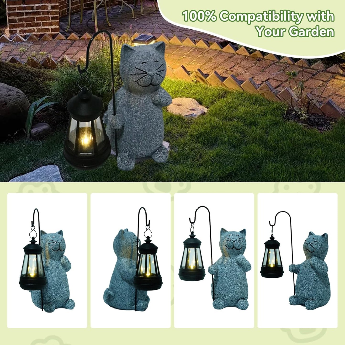 Solar Cat Garden Statues with LED Lights, Outdoor Decor for Patio Yard Balcony - Unique Housewarming Birthday Gifts for Women Mom Grandma-VerdiqueGarden