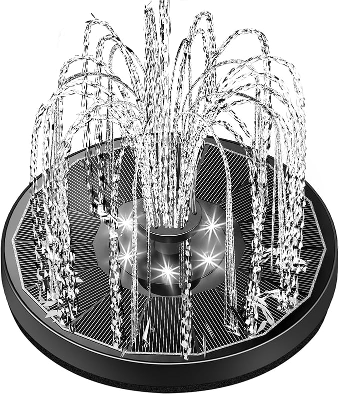 Solar Fountain Glass Panel with 2200 mah Battery, 3.5W Floating Solar Water Fountain with 4 Fixed Rods, Solar Fountain Pump for Bird Bath, Garden, Pond, Pool, Outdoor-White Lights-VerdiqueGarden