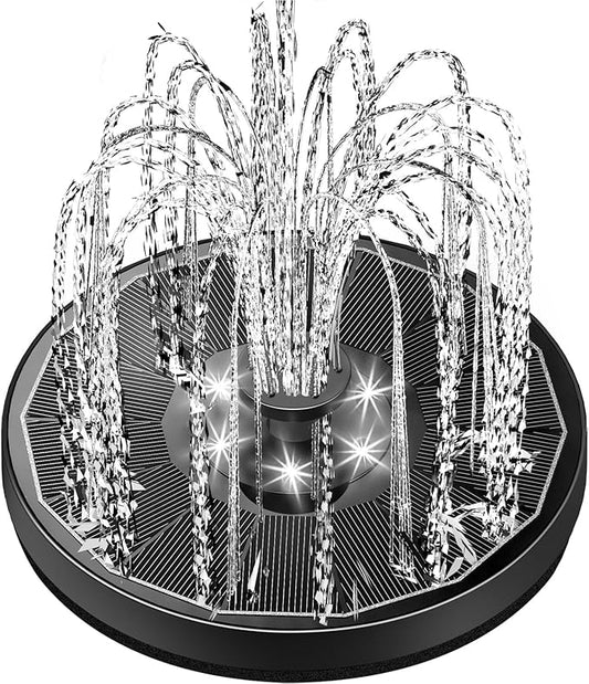 Solar Fountain Glass Panel with 2200 mah Battery, 3.5W Floating Solar Water Fountain with 4 Fixed Rods, Solar Fountain Pump for Bird Bath, Garden, Pond, Pool, Outdoor-White Lights-VerdiqueGarden