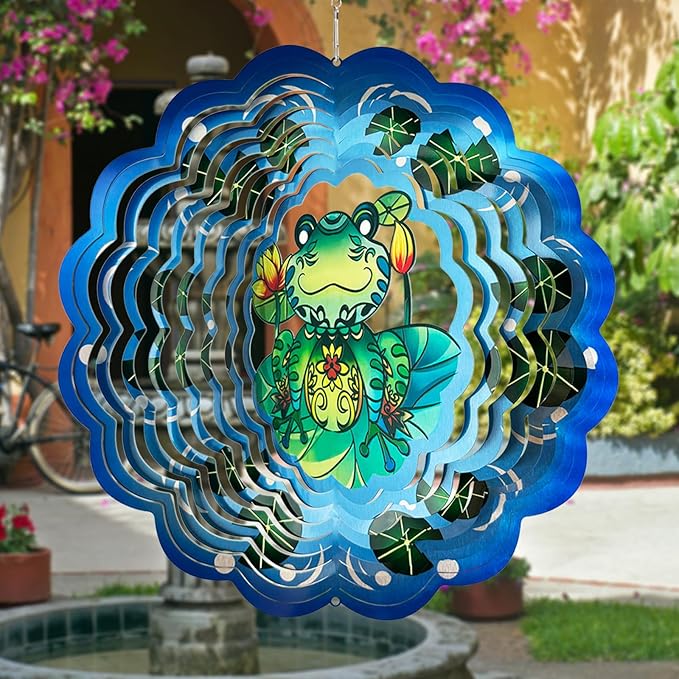 Frog Wind Spinners 3D Hanging Wind Spinner Frog Ornament Gifts for Women Mom Grandma,12inch Metal Wind Kinetic Sculpture for Outdoor&Indoor Decor, Yard Art, Garden Decoration-VerdiqueGarden
