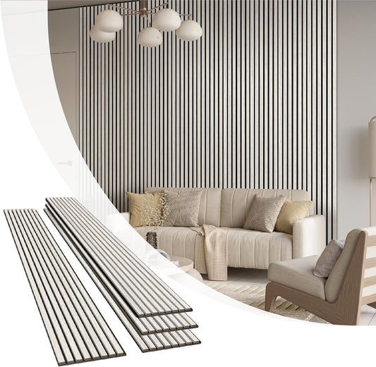 Olanglab Wood Slat Wall Panels 4 Pack, Wooden Acoustic Wall Panels, 94.5"x12.6" Each 3D Wall Panels for Interior Wall Decor (White-Extendo Trio)-VerdiqueGarden