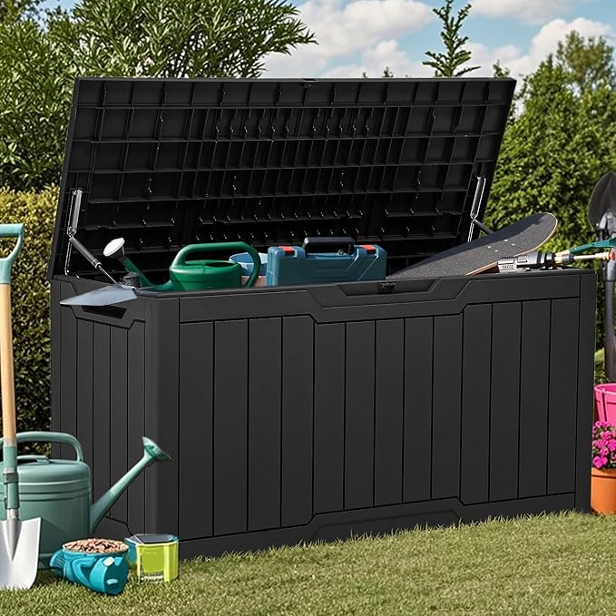 YITAHOME 80 Gallon Outdoor Storage Box, Large Water Resistant Resin Deck Box, Indoor Outdoor Lockable Storage Container for Patio, Garden, Cushions, Tools, Equipment (Black)-VerdiqueGarden