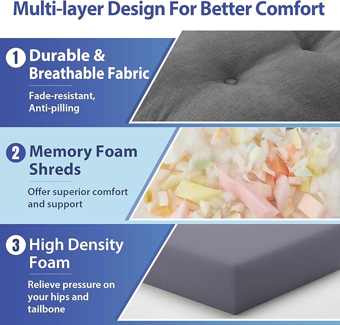 Chair Cushions for Dining Chairs, Dining Chair Cushions, Tufted Indoor Chair Pads with Ties & Non Slip Backing, Seat Cushions for Kitchen Chairs 16.5” x 16.5” x 3.5”, Set of 4, Grey-VerdiqueGarden