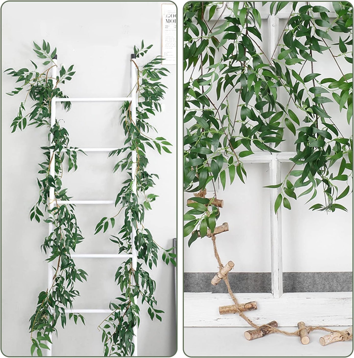 RECUTMS Artificial Willow Leaves Vine Twigs 2Pcs 5.7Ft Fake Hanging Ivy Plants Silk Green Leaf Rattan Garland Greenery Decor for Indoor Outdoor Home Wedding Arch Jungle Beach Birthday Party Garden-VerdiqueGarden