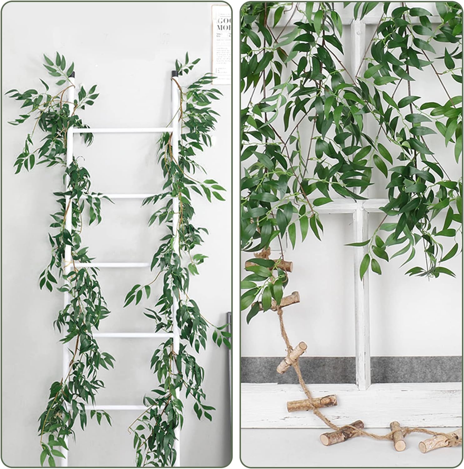 RECUTMS Artificial Willow Leaves Vine Twigs 2Pcs 5.7Ft Fake Hanging Ivy Plants Silk Green Leaf Rattan Garland Greenery Decor for Indoor Outdoor Home Wedding Arch Jungle Beach Birthday Party Garden-VerdiqueGarden