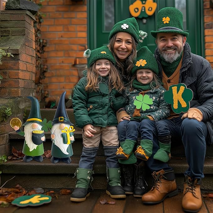 HONGLAND St. Patricks Day Decorations Outdoor Green Gnomes, Metal Gnomes Figurine Irish Leprechaun St Patricks Day Decor, Luck Shamrock Gnome for Home Outside Garden Lawn Party Yard Patio (14 INCH)-VerdiqueGarden