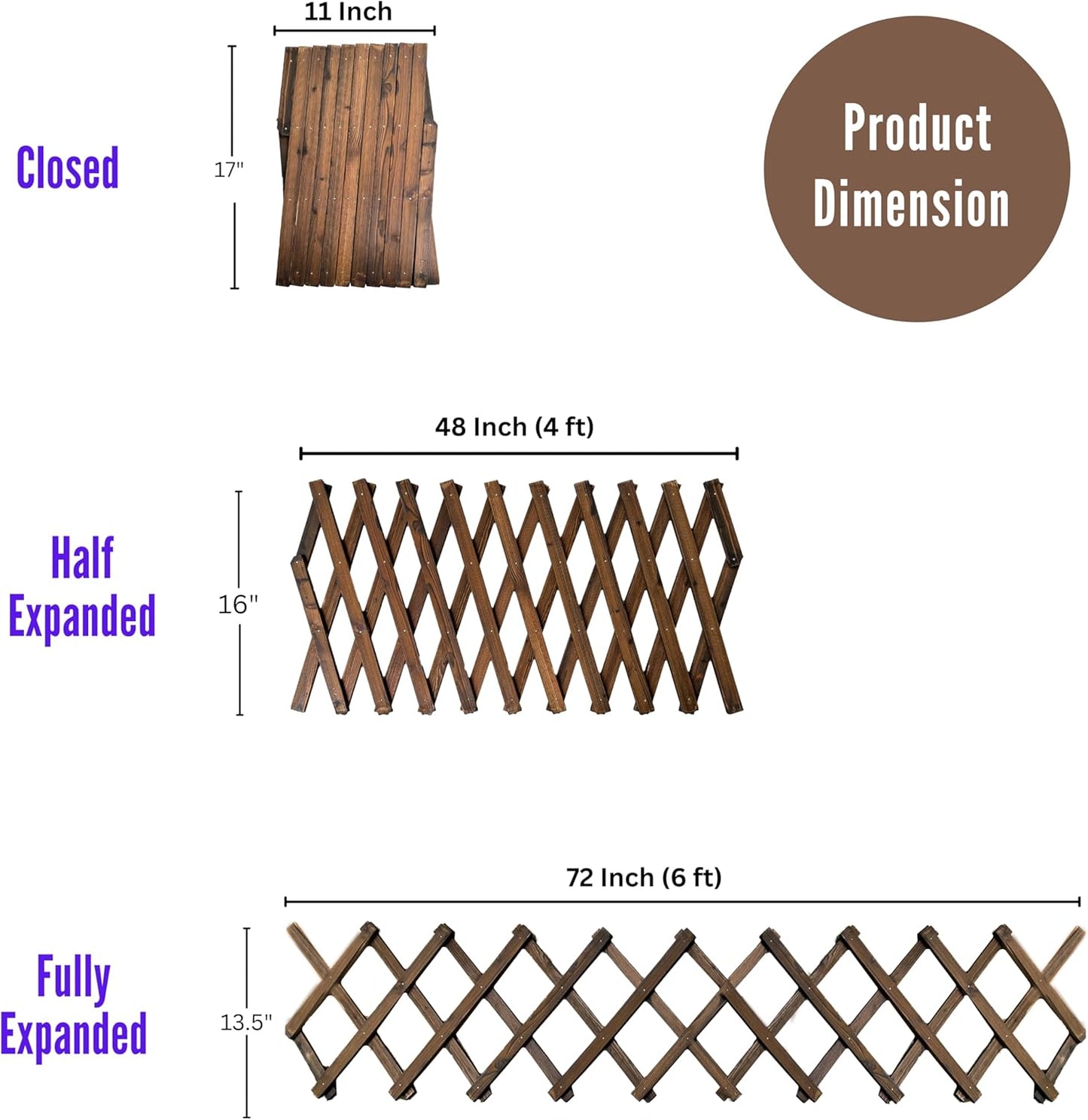 ShopLaLa Garden Fence- 2 Pack, Total 12ft (L) Wooden Lattice Flower Edging for Yard Lawn Landscape Patio Outdoor Decor, Expandable Plant Garden Trellis, Animal Barrier Fence No Dig Panel for Small Dog-VerdiqueGarden