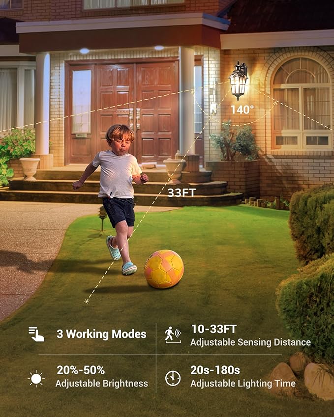 DEWENWILS Motion Sensor Outdoor Wall Lights Dusk to Dawn Exterior Light Fixture Wall Mount, Outdoor Porch Light with Water Ripple Glass, Wall Sconce Lantern for House Garage Patio-VerdiqueGarden