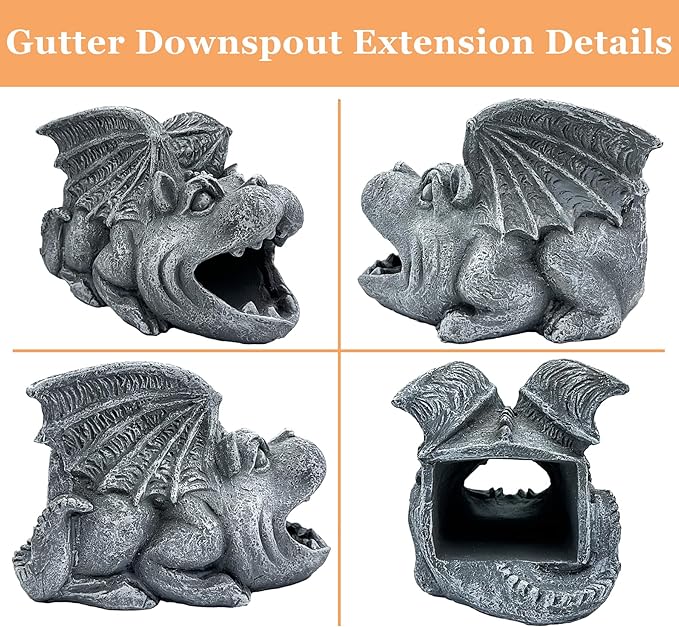 Gothic Gargoyle Statue Decor, Gutter Downspout Splash Block & Diverter, Lifelike Garden Rain Downspout Diverter, 3"x4" Decorative Gutter Extension, Outdoor Gargoyle Statues, Unique Home Accent-VerdiqueGarden