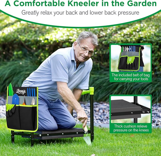 10.8” Wide Garden Kneeler and Seat, Heavy Duty Foldable Gardening Stool with Tool Belt Pouch, Portable Gardening Bench Chair for Seniors & Parents, Non-Slip & Easy Grip Design-VerdiqueGarden