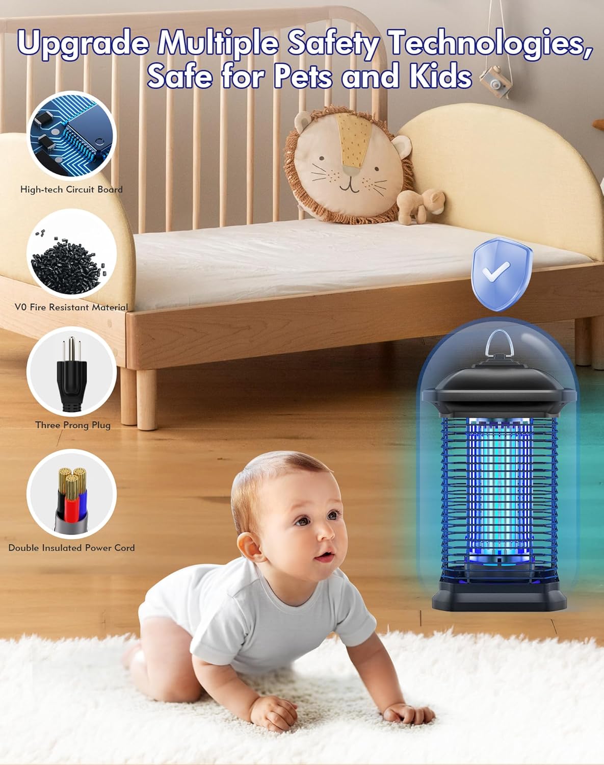 Bug Zapper for Outdoor & Indoor, 1/2 Acre Coverage Mosquito Lamp with 18W Bulb & 4400V High-Voltage, 100% Improvement in Mosquito Control Effect, Electric Fly Trap for Patio, Backyard, Home-VerdiqueGarden